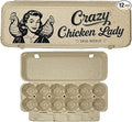 Funny Retro Egg Carton – “Crazy About Chickens” Vintage Humor Design, Holds 12 Eggs, Eco-Friendly Molded Fiber Dozen Carton for Farm Stands & Backyard Chickens - 12 Pack