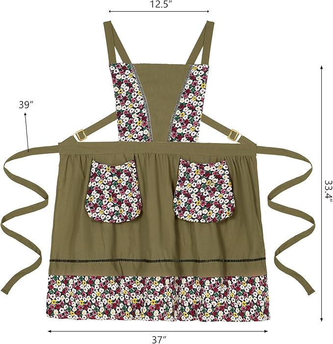 Kitchen Aprons for Women with Pockets Cute Vintage Chef Pinafore Apron for Gardening Cooking Baking Painting