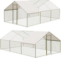 Large Walk-in Chicken Coop with Run, 9.8' x 19.7' Outdoor Chicken Runs for Yard with Cover, Metal Poultry Cage for Chickens, Ducks, Birds