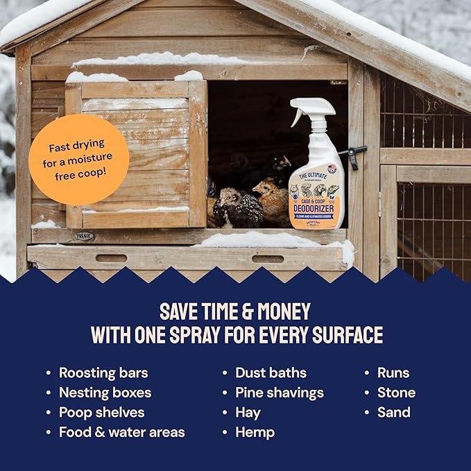 Hatortempt Chicken Coop Deodorizer & Cleaner Spray - 32 Oz, Unscented - Ammonia Control Odor Eliminator & Coop Refresher for Chickens