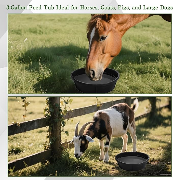 6 Pcs Rubber Feeder Pan 12 Quart/ 3 Gallon Rubber Dust Bath Tub Large Utility Feed Bucket Livestock Bowl for Feeding Pig Dog Horse Goat Chicken Animal, 17.1 x 4.3 Inch