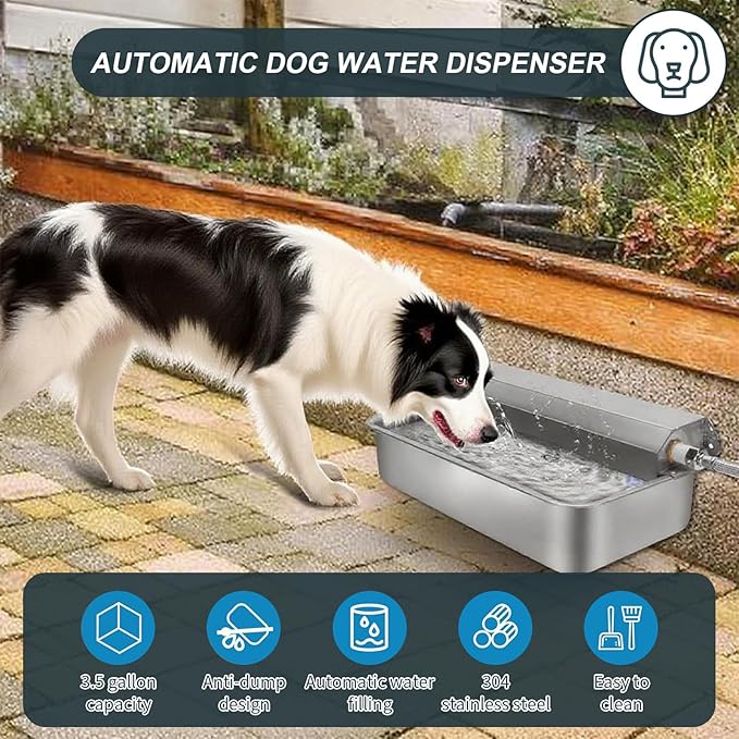 Automatic Chicken Water Dispenser Large 304 Stainless Steel Duck Waterer Outdoor Heavy-Duty Self Refilling Watering System with Installation Accessories Cleaning Brush