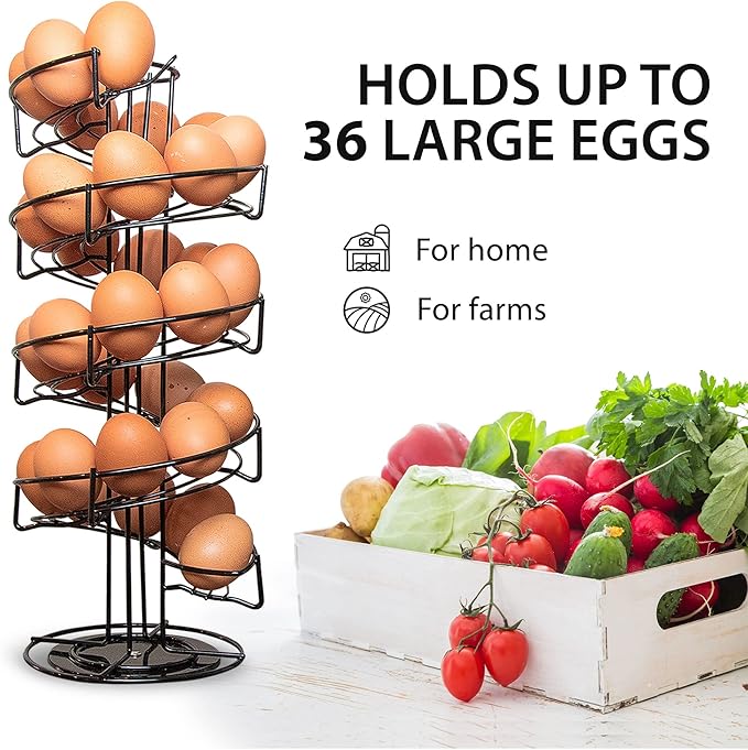 Shop Square Spiral Egg Holder Countertop - Holds 3 Dozen - Fresh Egg Storage Skelter Rack for Counter with Non-Slip Base, Black