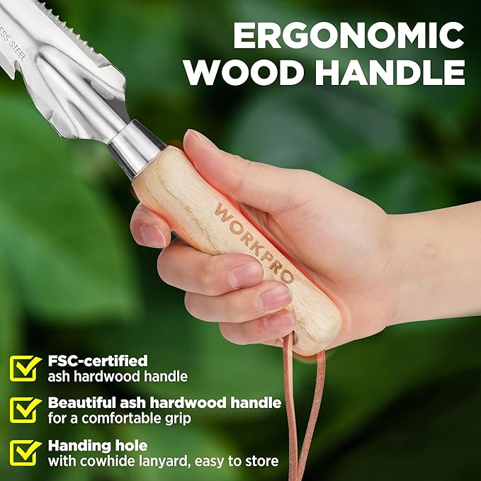 WORKPRO Hand Weeder Puller, 5-in-1 Stainless Steel Garden Trowel with Wooden Handle,Gardening Weeding Tool for Easy Weeder Removal, Planting, Weeding, Flower & Vegetable Care in Garden Lawn Yard