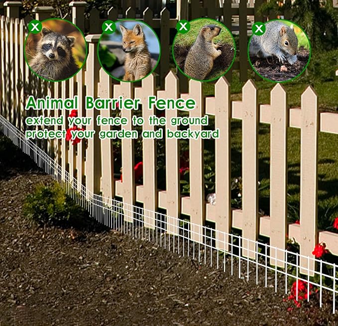 24x15-inch No Dig Animal Barrier Fence, 20 Pack White Dig Protective Fence with 2 inch Spike spacing, Dog/Rabbit/Groundhog Underground Defence, for Outdoor Garden Patio