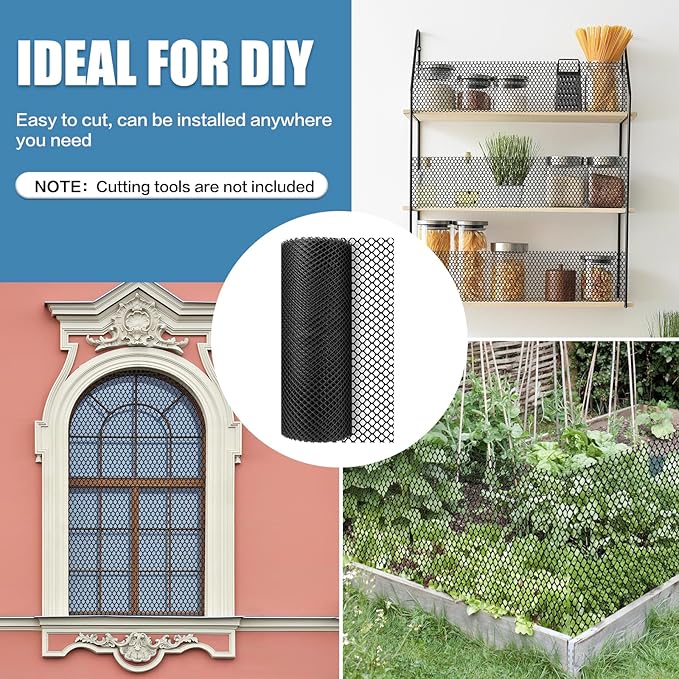 Plastic Pet & Garden Fence - Black 15.7in X 50ft Roll Multi-Use Decorative Chicken Wire Fencing for Poultry, Gardening & Animal Barriers