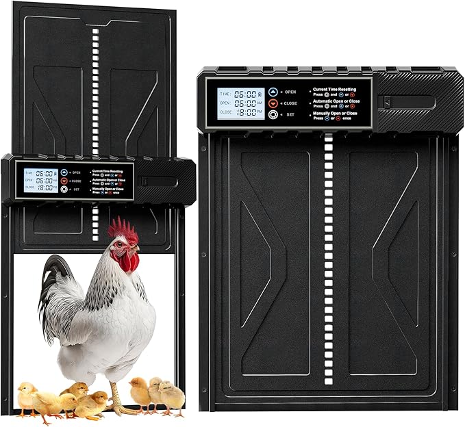Extra Large Automatic Chicken Coop Door, Battery Powered Chicken Door with Timer & Manual Control, LED Screen, Anti-Pinch & Low Battery Reminder, IPX45 Waterproof Aluminum Auto Electric Chicken Door