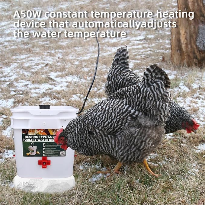 1.5 Gallon Heated Square Chicken Water Bucket, Hanging Chicken Winter Thawing Heater, Suitable for Chickens, Pigeons, Quails, and Other Large Animals 1Pcs.