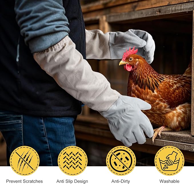 2 Pack Chicken Handling Gloves,Washable and Tight Cuff Design,Prevent Scratching and Dirt,Bite Proof Gloves for Chicken,Cat,Dog,etc