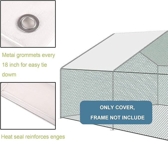 Outdoor Metal Chicken Coop Cover with 22 pcs Ball Bungee Cords, for Large Walk-in Chicken Run Pen, Waterproof, Fence Chicken Cages Cover, 11'Lx6.33'W (Only Cover, Frame Not Included) 1 Pack