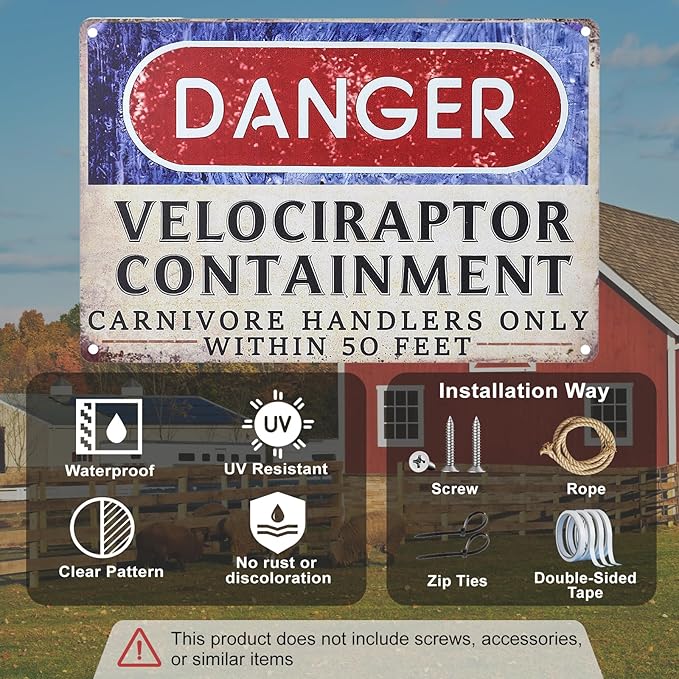 Humorous Animal Caution Metal Sign,Funny Warning Sign, Humorous Chicken Coop Decor, Novelty Pet Cage Sign - 12x8 Inch Weatherproof Aluminum Metal Plaque