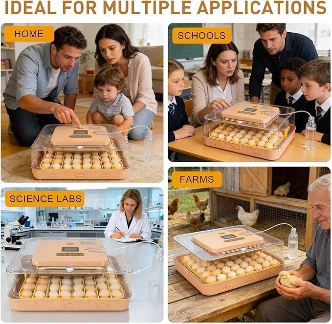 Automatic 56-Egg Incubator for Breeders, Sensor-Based Precise Humidity+Temp Control, Chick Separator, Adjustable Egg Spacing, Custom-Interval Auto Turn+Auto Stop,Preset Incubation Days