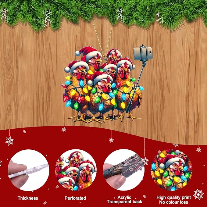 Funny Christmas Ornament 2025, Chicken Christmas Ornaments Acrylic Farm Christma Tree Decorations, Rustic Farmhouse Chicken Ornament Hanging Pendant, Men Friend Dad Xmas Ornaments Home Decor Gifts