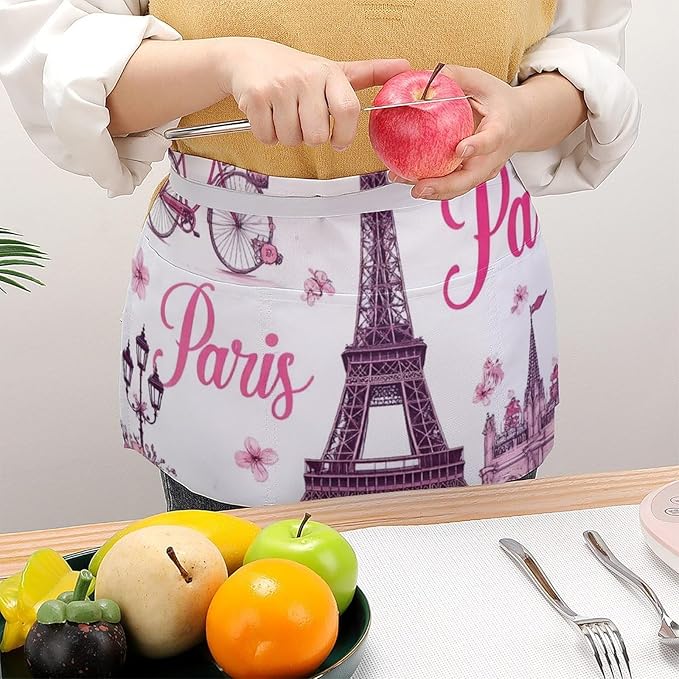 Unisex Apron for Cooking Server Waitress Half Waist Apron with 3 Pockets
