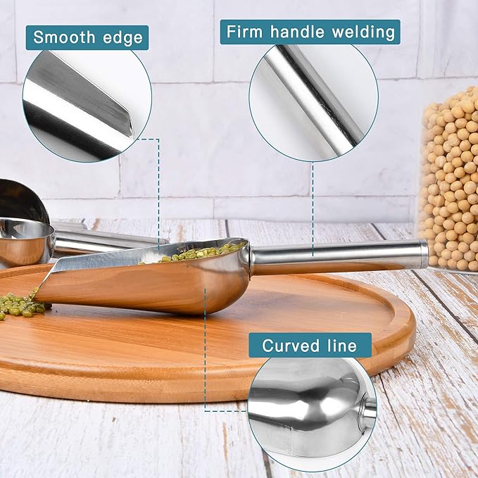Mini Ice Scoop, 6 Ounce 6 PCS Stainless Steel Ice Scoop Small Metal Food Scoop for Home Kitchen Shop Popcorn Candy Coffee Beans, Dishwasher Safe