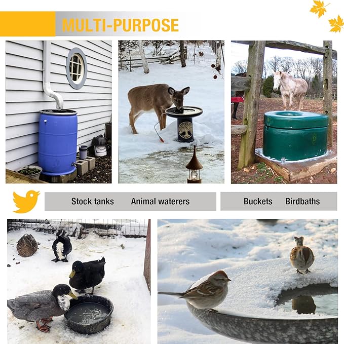 150W Chicken Water Heater, Submersible Bucket Heater Deicer for 5 Gallon, Heated Chicken Waterer for Winter, Freeze-Proof Poultry Waterer, Stock Tank & Water Trough Warmer for Livestock