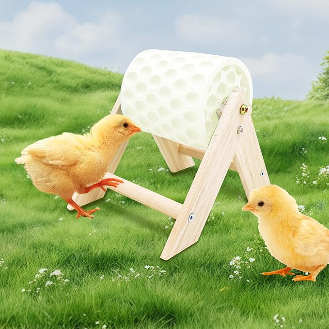 Chicken Coop Accessories, Beak Grinding Calcium Stone with Wooden Stand, Chicken Enrichment Toys, Toys for Hens, Ducks, Geese, Turkeys, Poultry, White