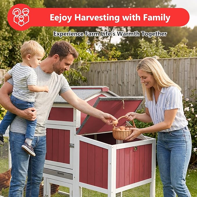 78" Wooden Chicken Coop with Nesting Box, Poultry Cage with Wheel Leak Proof Pull-on Tray and Asphalt Waterproof Roof, Hen House for Garden Backyard Farm