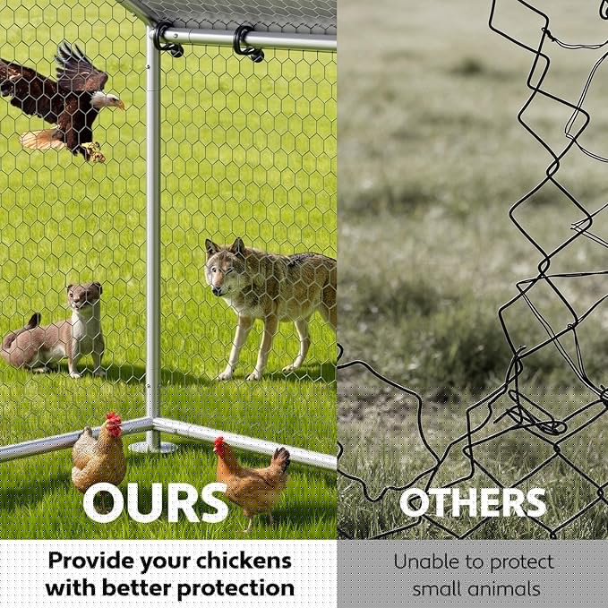 Large Metal Chicken Coop with Waterproof and UV-Resistant Cover,Chicken Run Outdoor Walk-in Cage Rabbit Duck Hen House for Yard Farm Use Spire Roof(10' L x 14.8' W x 6.5' H)