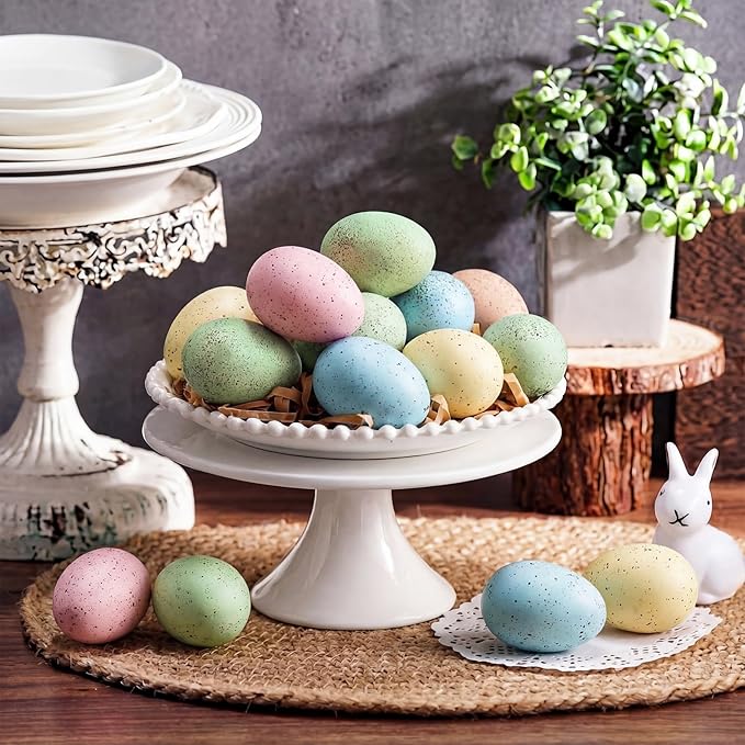 Gejoy 18 Pcs Easter Speckled Eggs Neutral Plastic Fake Chicken Eggs Pastel Textured Easter Decor Vintage Decorative Vase Bowl Fillers Farmhouse Spring Decorations for Home Table DIY Craft (Pastel)