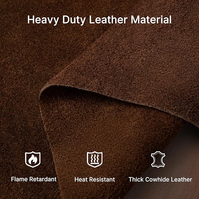 eletecpro Heavy Duty Leather Welding Apron Genuine Cowhide Flame & Heat Resistant Adjustable 42Lx24W with 6 Tool Pockets and Gloves for BBQ, Woodworking, Gardening, Men & Women Gift, Dark Brown