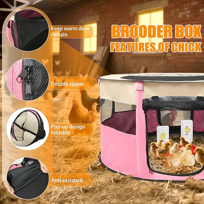 Chicken Brooder Box for Chick Starter Kit - 2026 Upgrade XL (Extra Large) Double Door Chick Brooder Pen//Holds Up to 20 Baby Chicks, Ducklings, Quail(Pink)