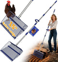 15” Extra Large 2-in-1 Chicken Poop Scooper & Rake with Ergonomic Grip, Metal Goat Chicken Coop Pooper Scooper for Sand with Adjust 38”-77” Stainless Steel Handle, Wide Sifting Shovel Cleaning Tools