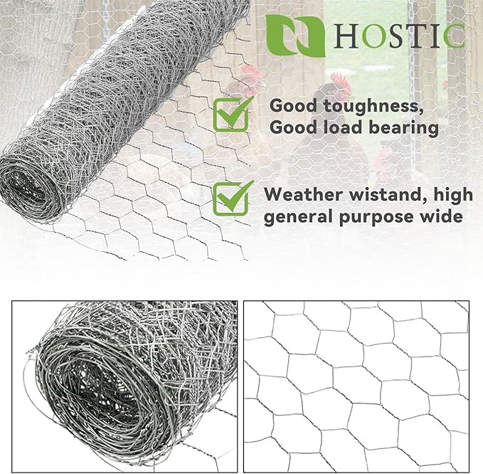 HOSTIC 4FTx150FT Chicken Wire Netting 2IN Mesh Galvanized Wire Hexagonal Fencing for Poultry Garden Fence Barrier
