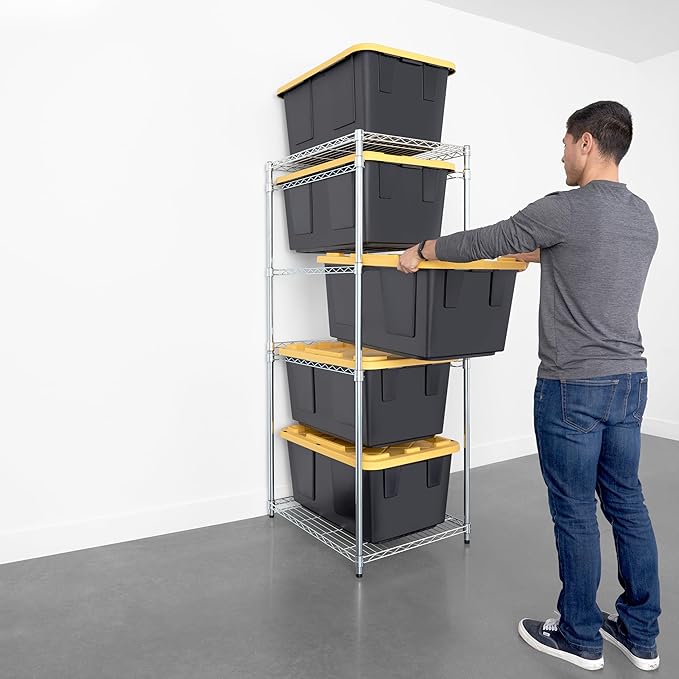 Bin Storage Rack with 5-Pack 27 Gallon Storage Totes – Holiday Decoration Organization, Declutter, NSF Certified, Zinc Plated, Heavy Duty Metal for Garage or Workspace, Steel, 31″ x 23″ x 72″