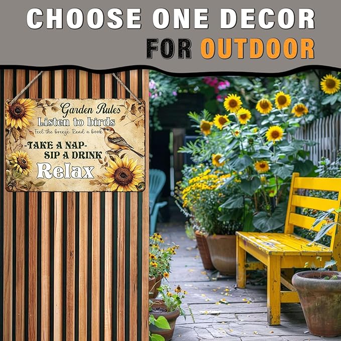 PEACHGARDEN Garden Rules Vintage Metal Sign Outdoor Wall Art Women Gardening Gifts Wall Decor Retro Poster for Garden Patio Yard Farmhouse 8x12inch