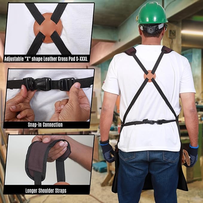 Woodworking Apron for Men - 9 Reinforced Pockets Durable Canvas Padded Cross Straps - Woodworking Gifts for Men