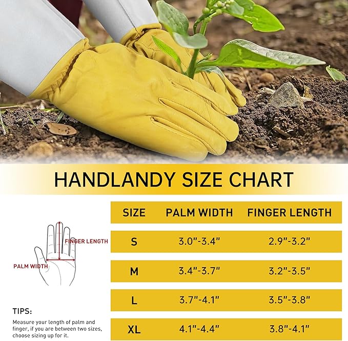 HANDLANDY Rose Pruning Gardening Gloves for Men Women, Thorn Proof Forearm Protection Leather Garden Gloves, Gardening Gifts for Gardeners (Golden Yellow, X-Large)