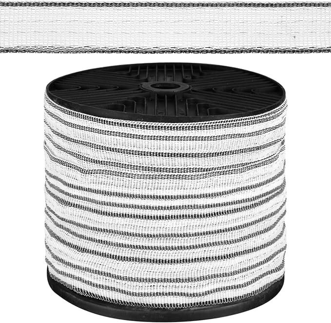 656 Ft/ 200 M Electric Fence Tape for Livestock with High Visibility Polytape Fencing Hot Wire Horse Electric Fence Kit with 4 x 0.18 mm Stainless Steel Conductors (1 Inch)