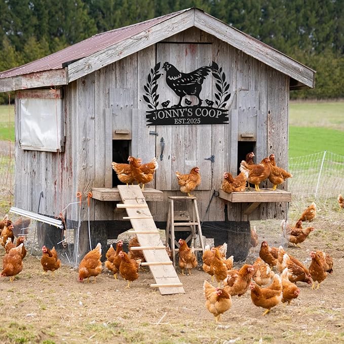 Personalized Chicken Coop Signs, Metal Funny Farm Decor, Chicken Coop Accessories, Metal Outdoor Wall Art, Custom Hen House Sign, Rustic Farmhouse Wall Decor for Farm Yard Garden Color03