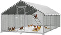 Large Metal Chicken Coop Run with Roosting Perch, Outdoor Poultry Cage with Waterproof & UV-Resistant Cover for Chickens, Ducks, Rabbits in Yard or Farm Use, Spire Roof(8.9'W x17.7'L x 6.6'H)