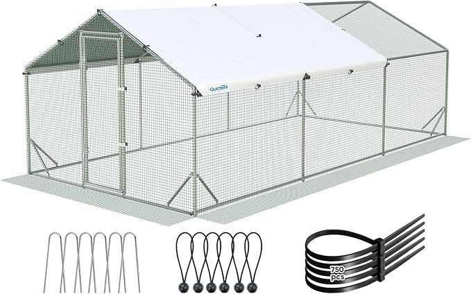 Quictent Advanced Series 18x9 ft Metal Chicken Coop Run with Side Hardware Cloth, Large Walk-in Outdoor Poultry Cage Heavy Duty Predator Proof Hen Duck Rabbit Farm Pen House, Waterproof Anti-UV Cover