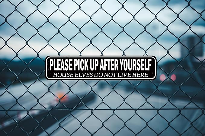 Funny Cleaning Reminder Metal Sign - 'Pick Up After Yourself' Humorous House Sign for Kitchen, Laundry Room or Entryway 16x4 Inch