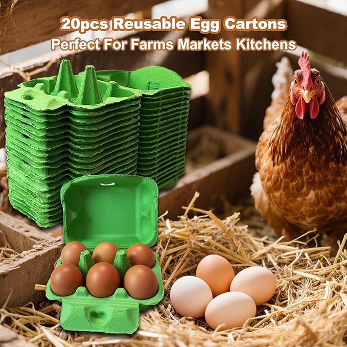 Half Dozen Paper Pulp Egg Cartons Cheap Bulk Fresh Chicken Eggs Basket Holder Storage Container Reusable for Easter (Green, 20)