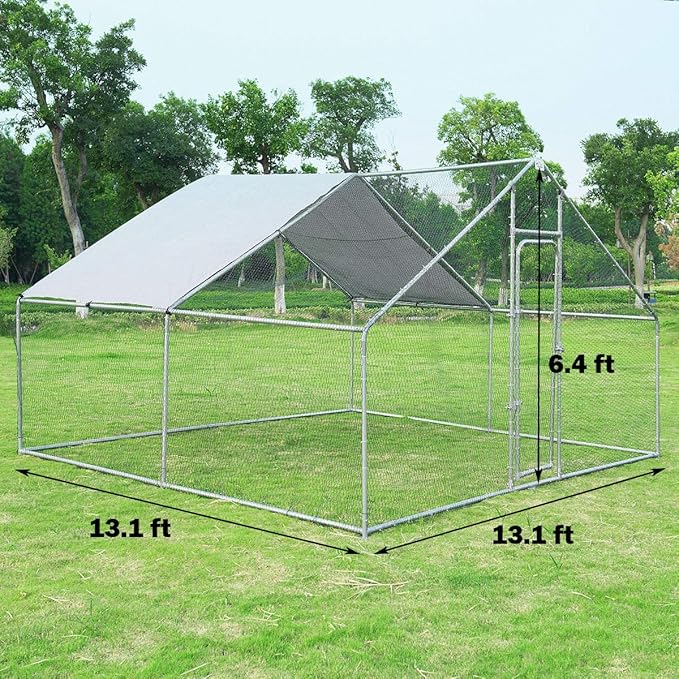 Giantex 13ft Large Metal Chicken Run, Walk-in Chicken Coop with Waterproof Cover, Poultry Enclosure Hen Cage Run House Rabbits Habitat Farm Pen for Outdoor Backyard Farm (13 x 13 ft, Spire)