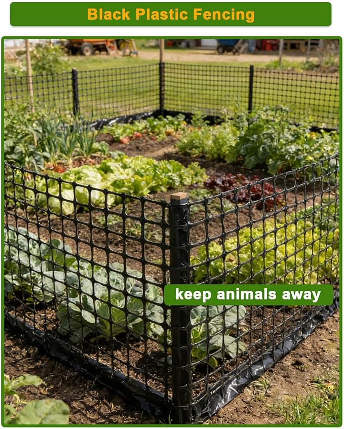 Plastic Chicken Wire Mesh Fence Roll - Black 16IN * 10FT Multi-Use Garden & Poultry Netting, Animal Barrier for Pets, Plants, Patio,Balcony, Snow Fencing & Temporary Indoor and Outdoor Use
