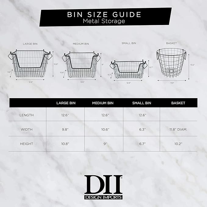 DII Metal Wire Mesh Stackable Utility Storage Bin, Large Rectangle, 13x10x11, Black/Gold