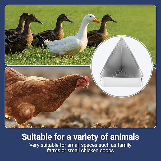 2Pcs Chicken Feeders for Cages,Small Metal Trough Feeder Galvanized Steel Rain Proof Chicken Coop Accessories Supplies Hanging Corner Poultry Feeder Food Dispenser for Chicken Ducks Pet Small Animals