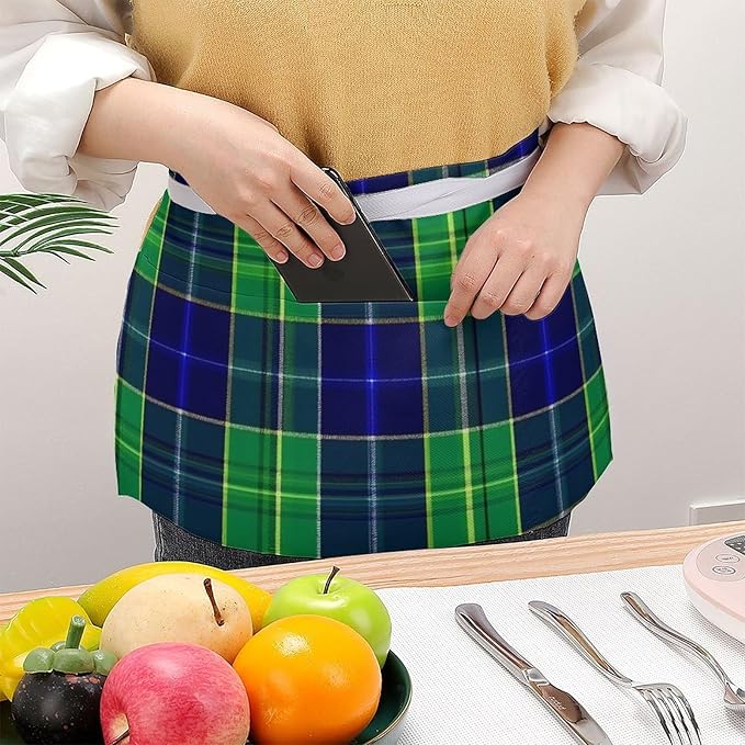 Unisex Apron for Cooking Server Waitress Half Waist Apron with 3 Pockets