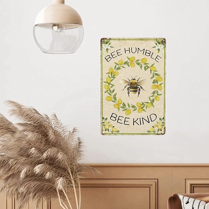 Lemon Vintage Metal Poster Bee Humble Garden Sign Decorative Outdoor-Retro Aluminum Metal Tin Sign Wall Decor Art Gift for Home Outside Farm Garden Garage Outdoor, 12''x 8''