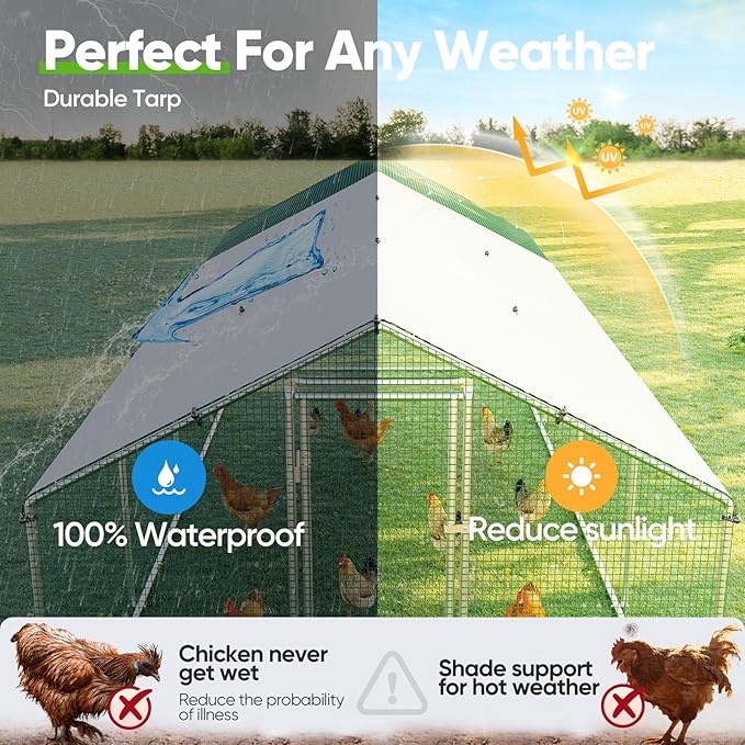 Quictent Advanced Series 24x9 ft Metal Chicken Coop Run with Side Hardware Cloth, Large Walk-in Outdoor Poultry Cage Heavy Duty Predator Proof Hen Duck Rabbit Farm Pen House, Waterproof Anti-UV Cover