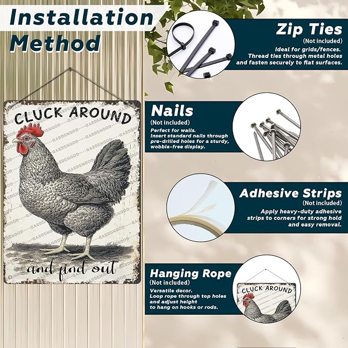 Cluck Around And Find Out Chicken Tin Sign For Chicken Coop Home Yard Outdoor Chickens Plaque Wall Decor Art 16x12 Inch