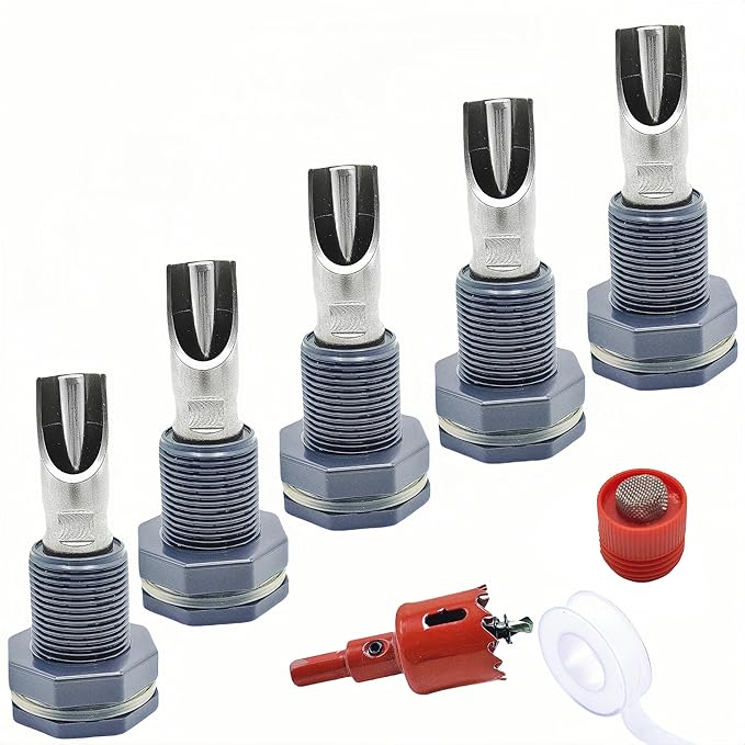 5 Pcs Automatic Pig Nipple Waterer for Barrel Kit, Stainless Steel Pig Waterer Nipples with Filter and Water Tank Connector for Livestock Hog Piglets Drinking