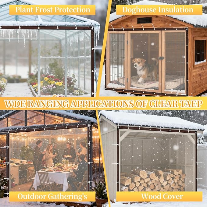 Chicken Coop Cover for Winter, Waterproof Clear Tarp with Metal Grommets, Rope & Cable Ties, Durable Easy Install Chicken Run Cover Winter Wrap, Insulated Poultry Supplies for Outdoor Patio Porch