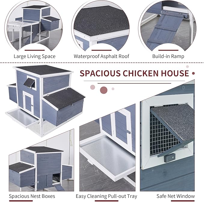 117'' Large Chicken Coop for 4-8 Chickens, Wooden Hen House with Run & 4 Nesting Boxes, Outdoor Poultry Cage Rabbit Cage Duck House with Ramps & Tray, 116.5''L*59''W*46.6''H
