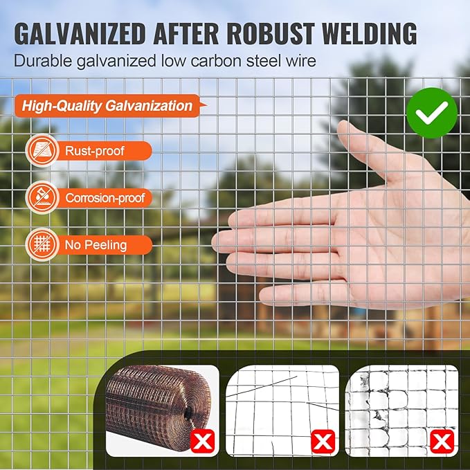 VEVOR Hardware Cloth, 1/2 inch 24in x 25 ft 19 Gauge, Hot Dipped Galvanized Wire Mesh Roll, Chicken Wire Fencing, Wire Mesh for Rabbit Cages, Garden, Small Rodents